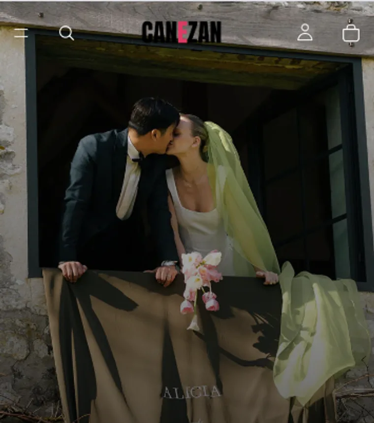Page d'accueil du site e-commerce Canezan, marque de voiles de mariage réalisé par NetRunnR